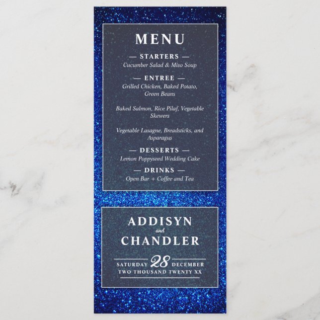 Blå och vit Elegant Enkel modern Bröllop Program (Framsida)