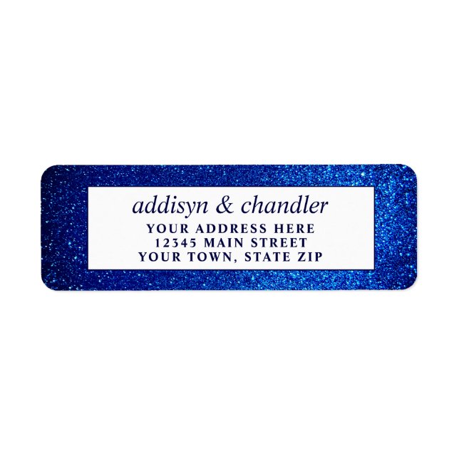 Blå och vit Elegant Enkel modern Bröllop Returadress Etikett (Framsidan)