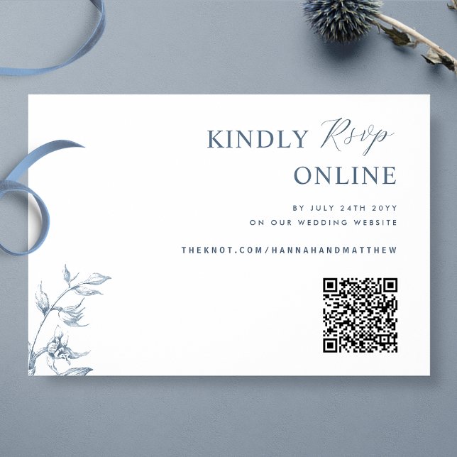 Blå och vit Elegant QR-kod OSA Bröllop Tilläggskort (Skapare uppladdad)