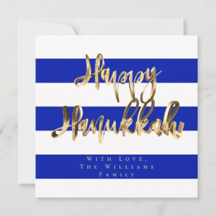 Blå och vit elegant skrift Glad Hanukkah Julkort