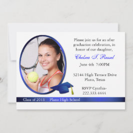 Blå och vit examensfotofestlig inbjudan