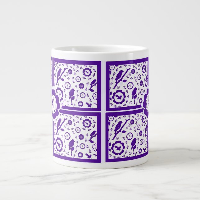 Blå och vit fågel mugg jumbo mugg (Framsidan)