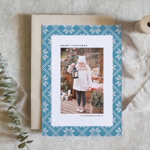Blå och vit fair Isle Sticka Mönster jul Helgkort