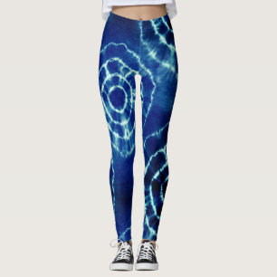 Blå och vit färgcirkel mönster leggings