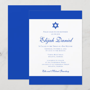 Blå och vit  Färger Israel Pub Mitzvah Inbjudningar