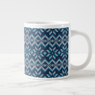 Blå och vit faux Sticka Sweater Snöflingor Mönster Jumbo Mugg