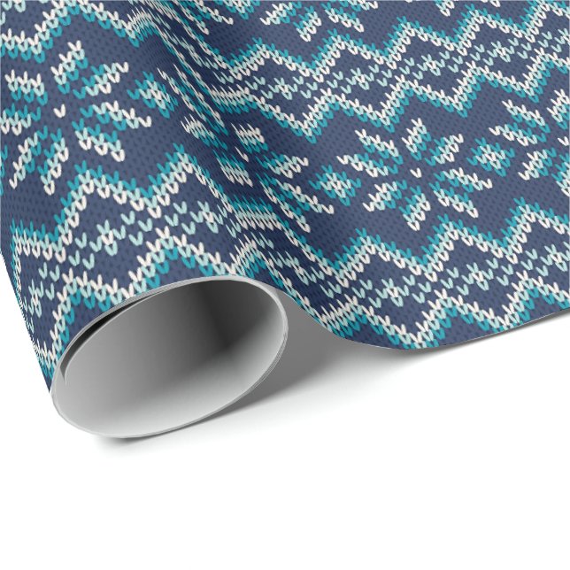 Blå och vit faux Sticka Sweater Snöflingor Mönster Presentpapper (Rullad Hörn)