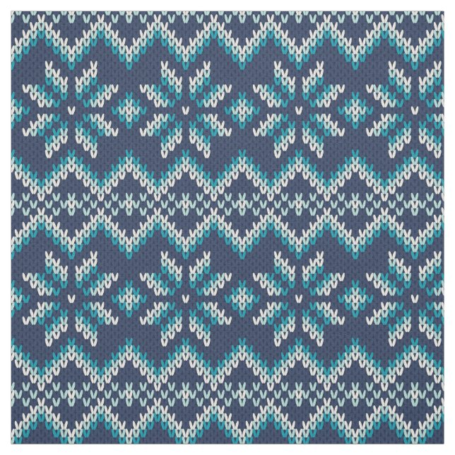 Blå och vit faux Sticka Sweater Snöflingor Mönster Tyg (Provkarta)
