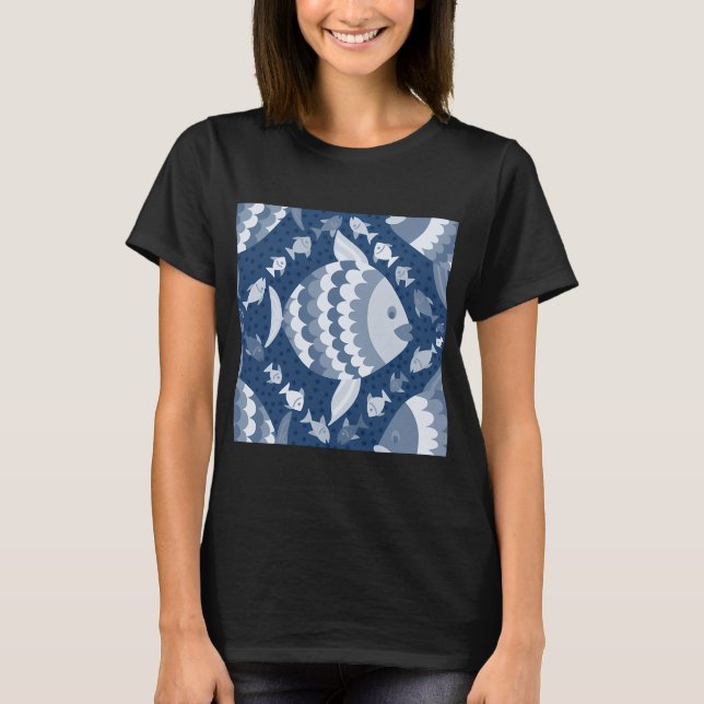 Blå och vit Fiskedagen T Shirt (Framsida)