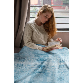 Blå och vit fjäder mönster fleecefilt