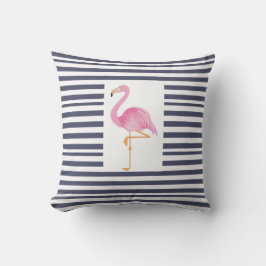 Blå och vit flamingokudde av rand kudde