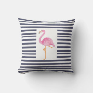 Blå och vit flamingokudde av rand kudde