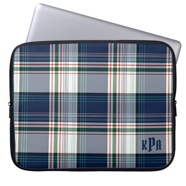 Blå och vit flertrådspolad i monogrammet laptop fodral (Framsidan)