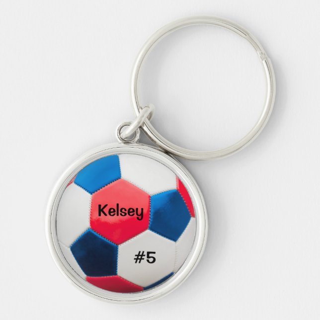 Blå och vit fotboll och blå Nyckelring (Framsidan)