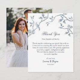 Blå och vit fransk Toile vigsel lägenhet Tack Kort