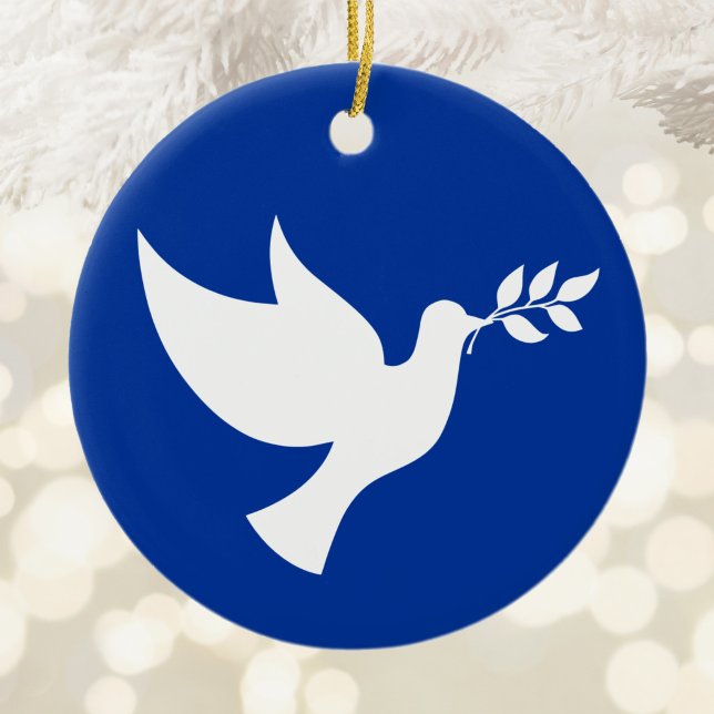 Blå och vit fredsduva julgransprydnad keramik (Blue and White Peace Dove Ceramic Ornament)