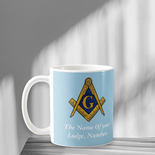 Blå och vit frimurar kompass kaffemugg (Skapare uppladdad)