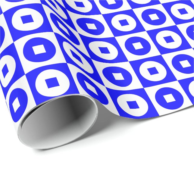 Blå och vit fyrkantig cirkel presentpapper (Rullad Hörn)