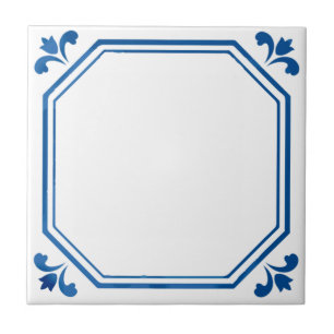 Blå och vit geometri och blommor kakelplatta