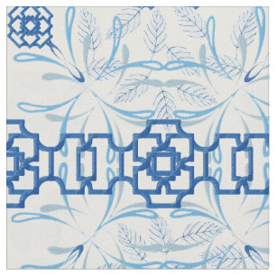Blå och vit geometrisk Blommigt Tyg