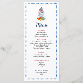 Blå och vit Ginger Burk-julmiddag Meny