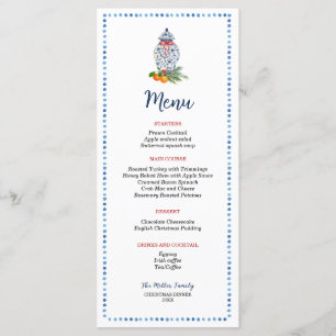 Blå och vit Ginger Burk-julmiddag Meny