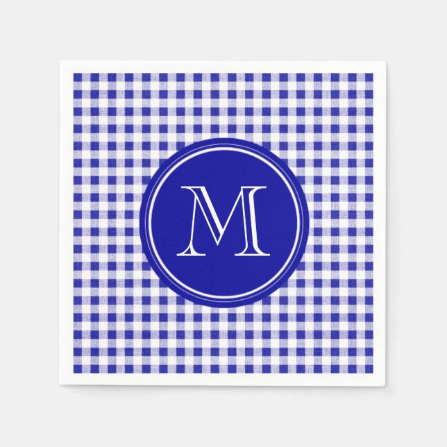 Blå och vit Gingham, ditt Monogram Pappersservett (Framsidan)
