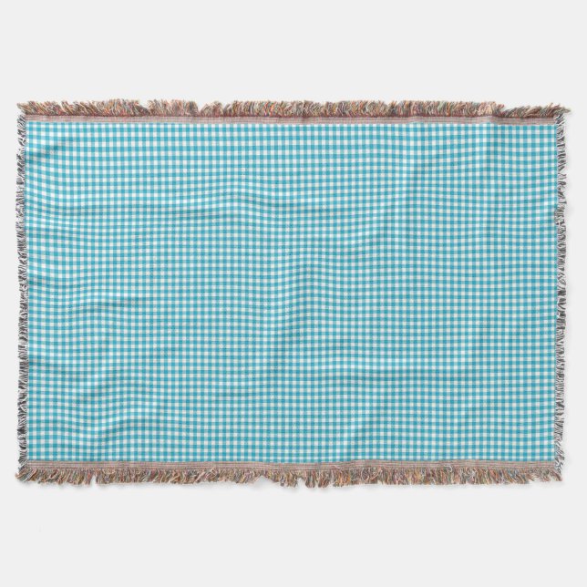 Blå och vit gingham-mönstrad filt  (Framsidan)