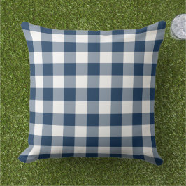Blå och vit Gingham Play Mönster Kudde