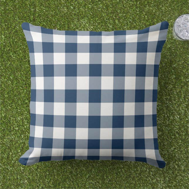 Blå och vit Gingham Play Mönster Kudde (Gräs)