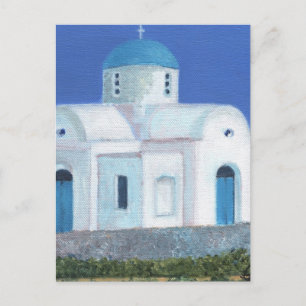 Blå och vit grekcypriotisk kyrka vykort