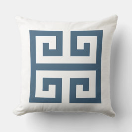 Blå och vit grekisk Nyckel Kudde