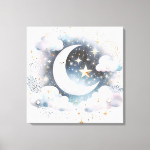 Blå och vit halvmåne Celestial Boho Modern Canvastryck