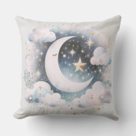 Blå och vit halvmåne Celestial Boho Modern Kudde