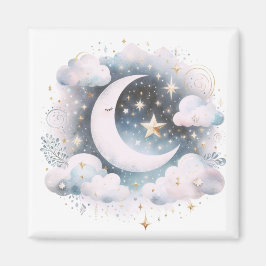 Blå och vit halvmåne Celestial Boho Modern Magnet