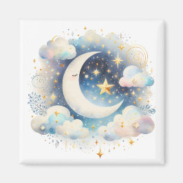 Blå och vit halvmåne Celestial Boho Modern Magnet