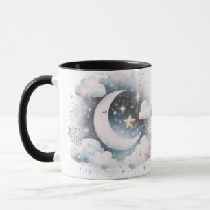Blå och vit halvmåne Celestial Boho Modern Mugg