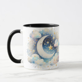 Blå och vit halvmåne Celestial Boho Modern Mugg