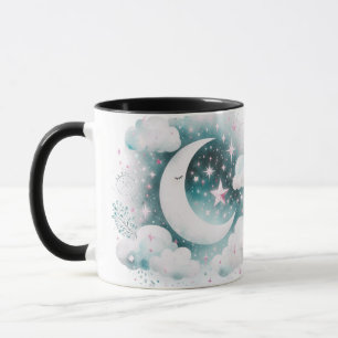 Blå och vit halvmåne Celestial Boho Modern Mugg
