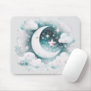 Blå och vit halvmåne Celestial Boho Modern Musmatta