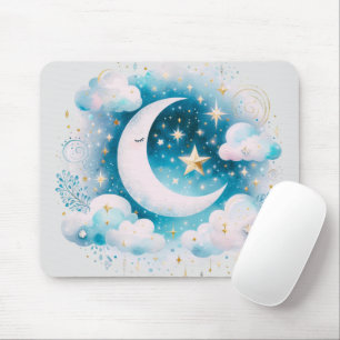 Blå och vit halvmåne Celestial Boho Modern Musmatta
