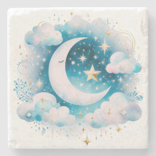 Blå och vit halvmåne Celestial Boho Modern Stenunderlägg