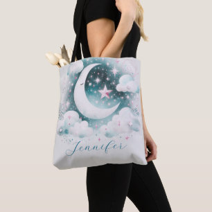 Blå och vit halvmåne Celestial Boho Modern Tygkasse
