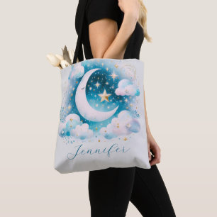 Blå och vit halvmåne Celestial Boho Modern Tygkasse