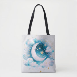 Blå och vit halvmåne Celestial Boho Modern Tygkasse