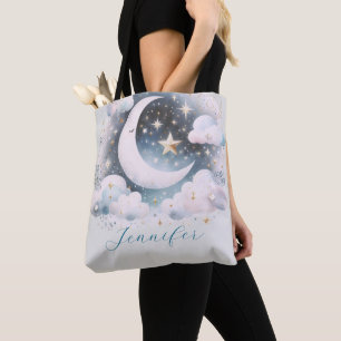 Blå och vit halvmåne Celestial Boho Modern Tygkasse