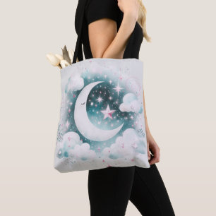 Blå och vit halvmåne Celestial Boho Modern Tygkasse