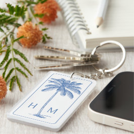 Blå och vit Handflatan Palmetto Träd Monogram