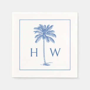 Blå och vit Handflatan Palmetto Träd Monogram Pappersservett