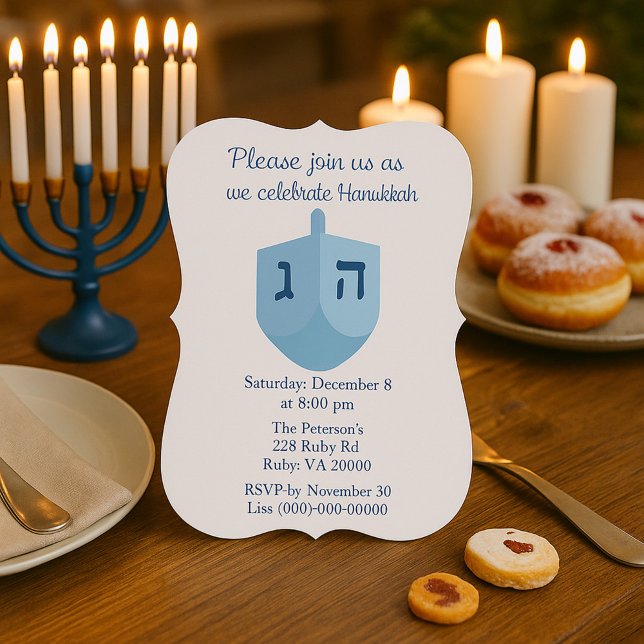 Blå och vit Hanukkah-fest Inbjudningar (Skapare uppladdad)